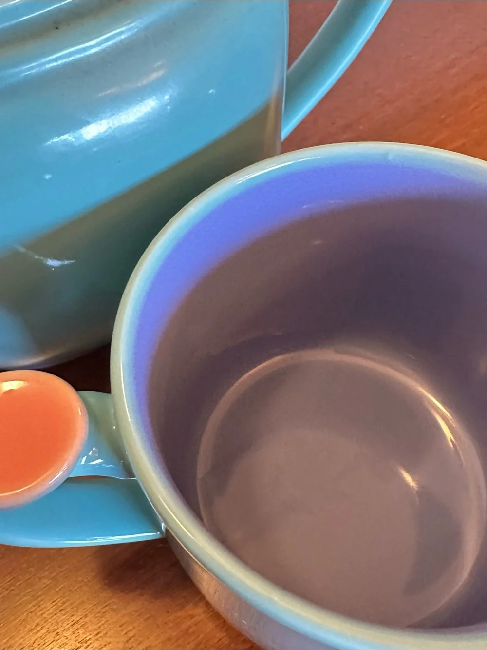 Lindt-Stymeist Ceramic Teapot and Mug Set Turquoise, Yellow, Periwinkle & Rose